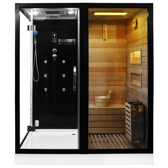 MO-1752B RIGHT TRIO, dry sauna, steam sauna and shower cabin 180X110X223CM | Panoramic Glass | For Family and Friends
