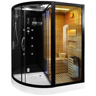 MO-1751B RIGHT TRIO, dry sauna, steam sauna and shower cabin 180X110X223CM | Elegant Minimalism | Natural Wood