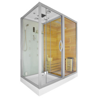 MO-1752W RIGHT TRIO, dry sauna, steam sauna and shower cabin 180X110X223CM | Thermo Wood | Modern Design