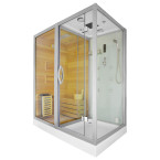 MO-1752W LEFT TRIO corner, dry sauna, steam sauna and shower cabin 180X110X223CM | Natural Wood | Scandinavian Style