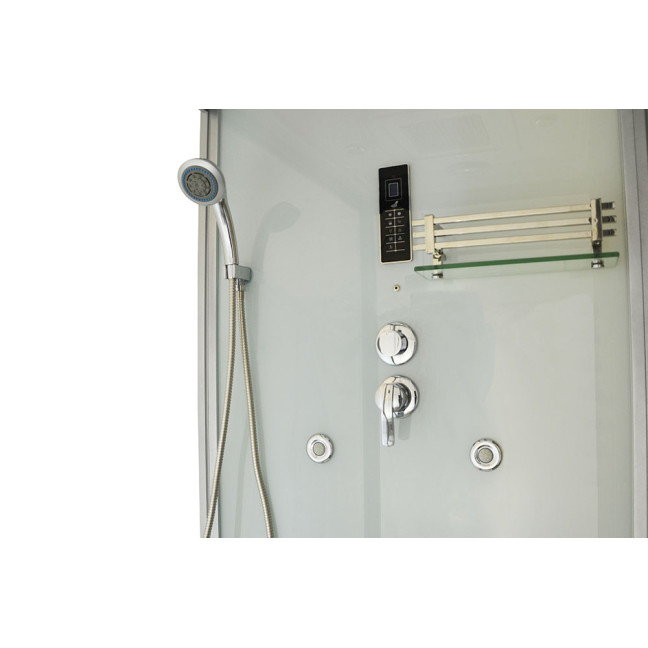 MO-1752W LEFT TRIO corner, dry sauna, steam sauna and shower cabin 180X110X223CM | Natural Wood | Scandinavian Style