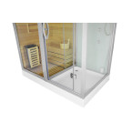 MO-1752W LEFT TRIO corner, dry sauna, steam sauna and shower cabin 180X110X223CM | Natural Wood | Scandinavian Style