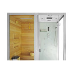 MO-1752W LEFT TRIO corner, dry sauna, steam sauna and shower cabin 180X110X223CM | Natural Wood | Scandinavian Style