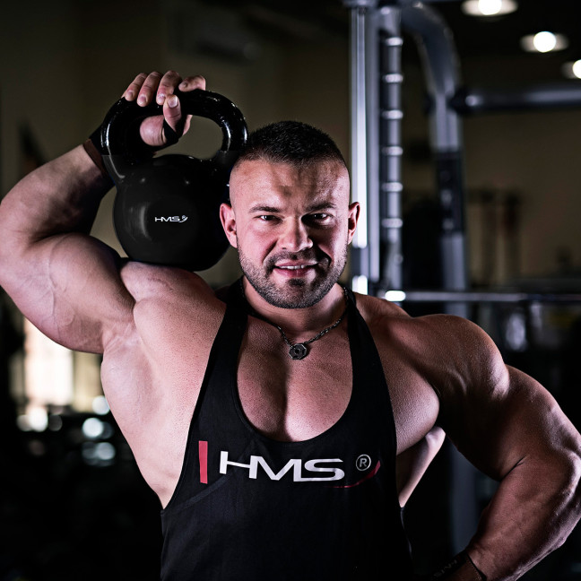 Black Kettlebell Cast Iron Vinyl Coated HMS