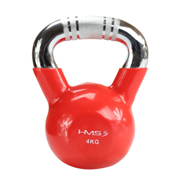 Red Handle Chrome Knurled Kettlebell Cast Iron HMS