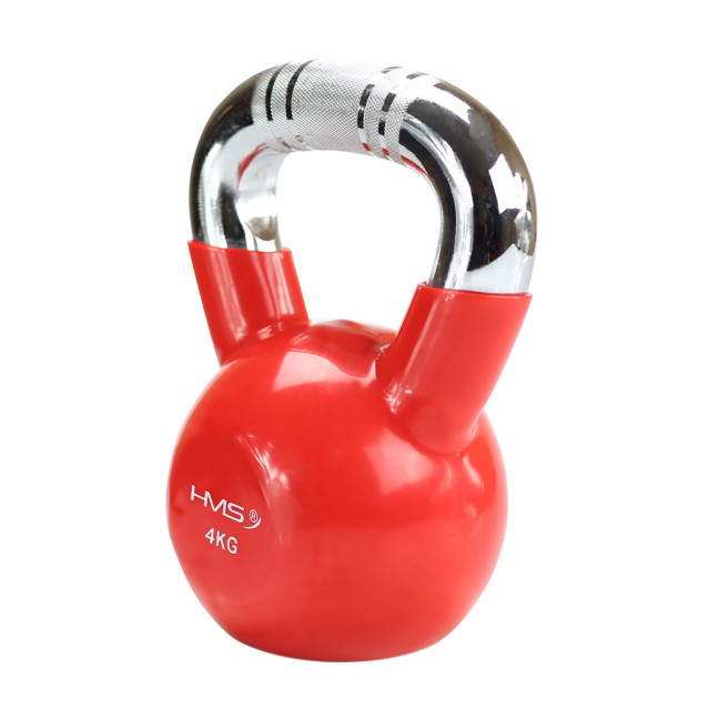 Red Handle Chrome Knurled Kettlebell Cast Iron HMS