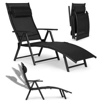 Folding Beach Garden Lounger | Lounger with headrest for patio balcony Black/Grey | Garden furniture, relaxation, modern style