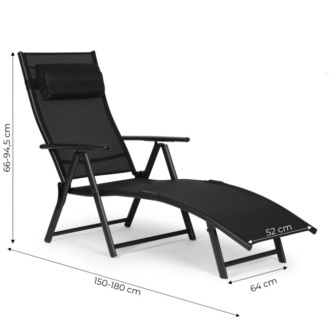 Folding Beach Garden Lounger | Lounger with headrest for patio balcony Black/Grey | Garden furniture, relaxation, modern style