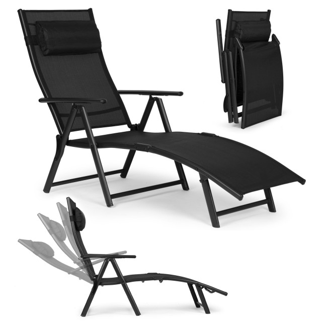 Folding Beach Garden Lounger | Lounger with headrest for patio balcony Black/Grey | Garden furniture, relaxation, modern style