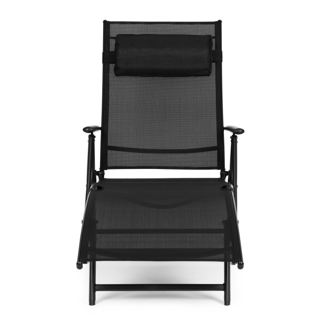 Folding Beach Garden Lounger | Lounger with headrest for patio balcony Black/Grey | Garden furniture, relaxation, modern style