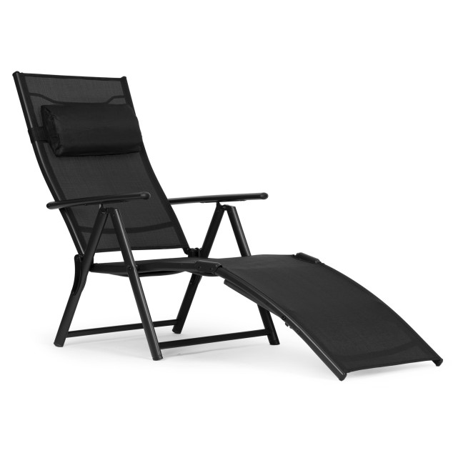 Folding Beach Garden Lounger | Lounger with headrest for patio balcony Black/Grey | Garden furniture, relaxation, modern style