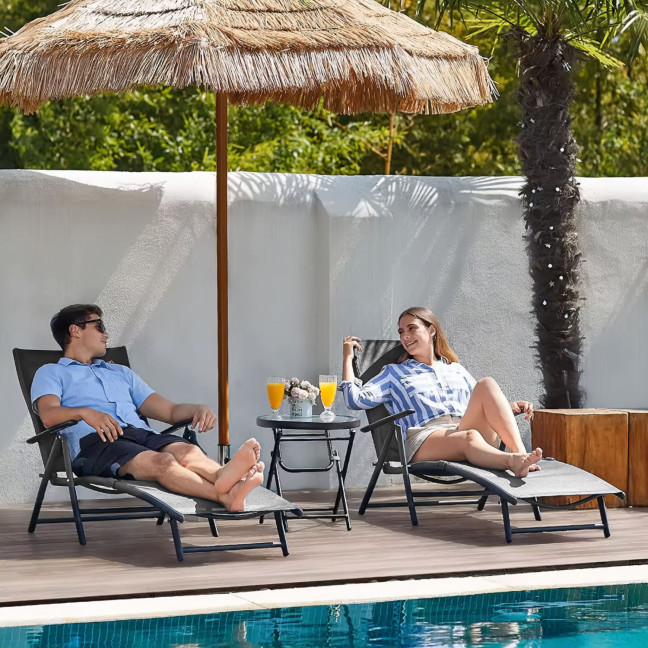 Folding Beach Garden Lounger | Lounger with headrest for patio balcony Black/Grey | Garden furniture, relaxation, modern style