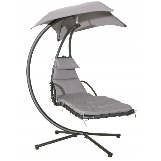 MultiGarden Hammock Lounger with Canopy - Grey | Garden hammock on a stand, outdoor relaxation