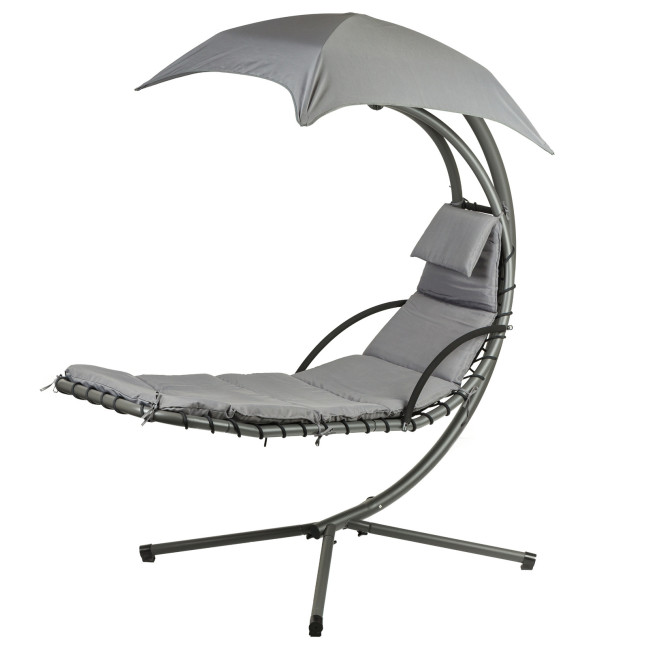MultiGarden Hammock Lounger with Canopy - Grey | Garden hammock on a stand, outdoor relaxation