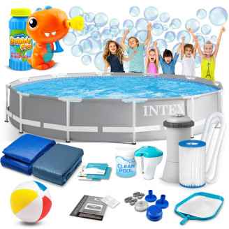 INTEX 366 × 76 cm steel-frame pool 16-in-1 set — extra-wide family splash zone with FREE bubble maker