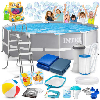 INTEX 366 × 99 cm steel-frame pool 17-in-1 set — deep-water family oasis with FREE bubble maker