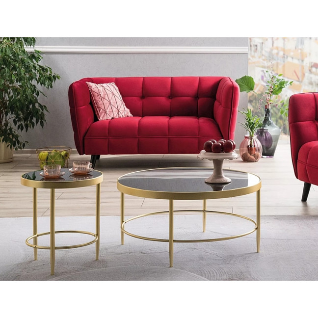 Luxury Coffe Table Gold and Black / Hartened Glass Mystic