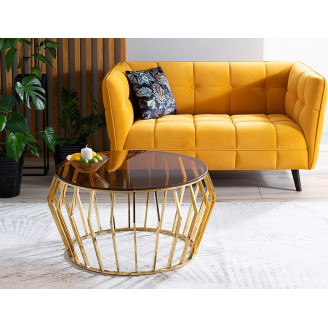 Golden ARIANA coffee table and smoked amber tempered glass