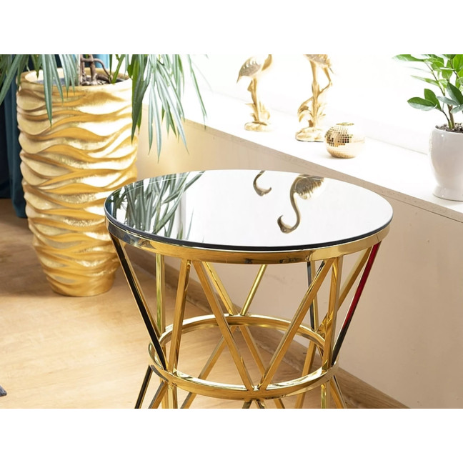 Gold-colored stainless steel tempered glass bench