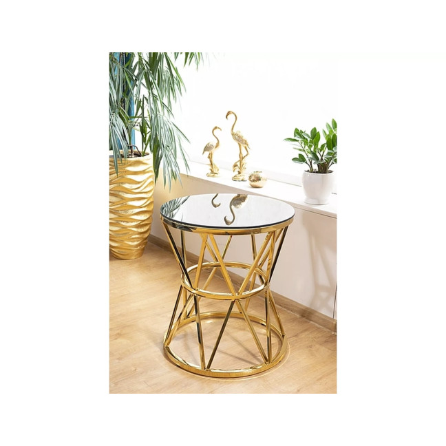Gold-colored stainless steel tempered glass bench