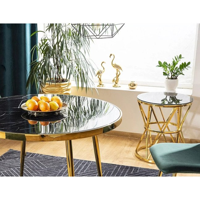 Gold-colored stainless steel tempered glass bench