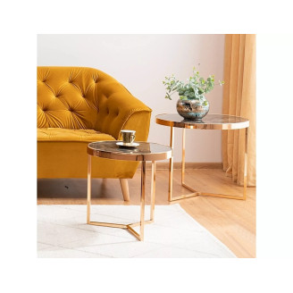 Delia bench set / Gold color with marble effect / Coffee table