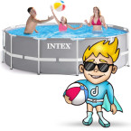 INTEX 366 × 99 cm steel-frame pool 17-in-1 set — deep-water family oasis with FREE bubble maker