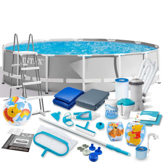 INTEX 457 × 122 cm steel-frame pool 21-in-1 set — XL backyard resort with FREE bubble maker