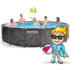 INTEX Greywood Prism Frame pool 457 × 122 cm (+ full accessory kit) — resort-grade depth for family backyards