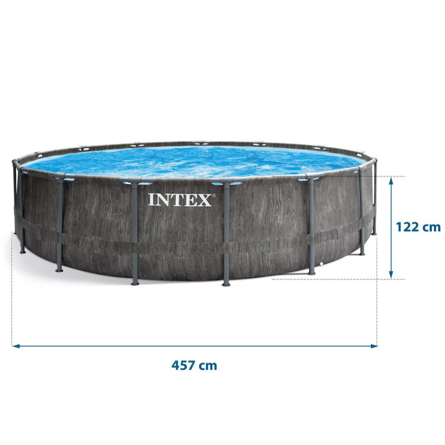 INTEX Greywood Prism Frame pool 457 × 122 cm (+ full accessory kit) — resort-grade depth for family backyards