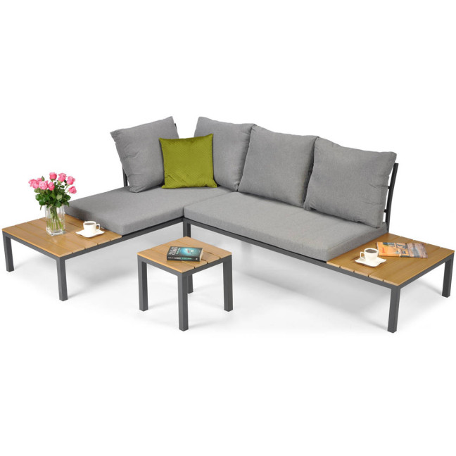 LAGOS Garden Corner Sofa with Lounger Function - Grey | Garden corner sofa, relaxation set, comfort on the patio