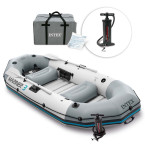 Inflatable Pontoon Mariner 3 for 3 Persons with Oars, Pump, Fishing Rod Holders, and Motor - INTEX 68373