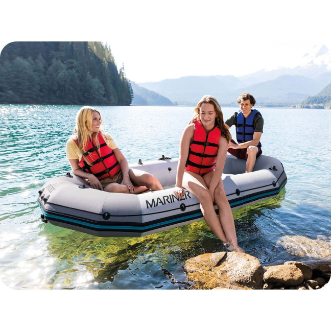 Inflatable Pontoon Mariner 3 for 3 Persons with Oars, Pump, Fishing Rod Holders, and Motor - INTEX 68373