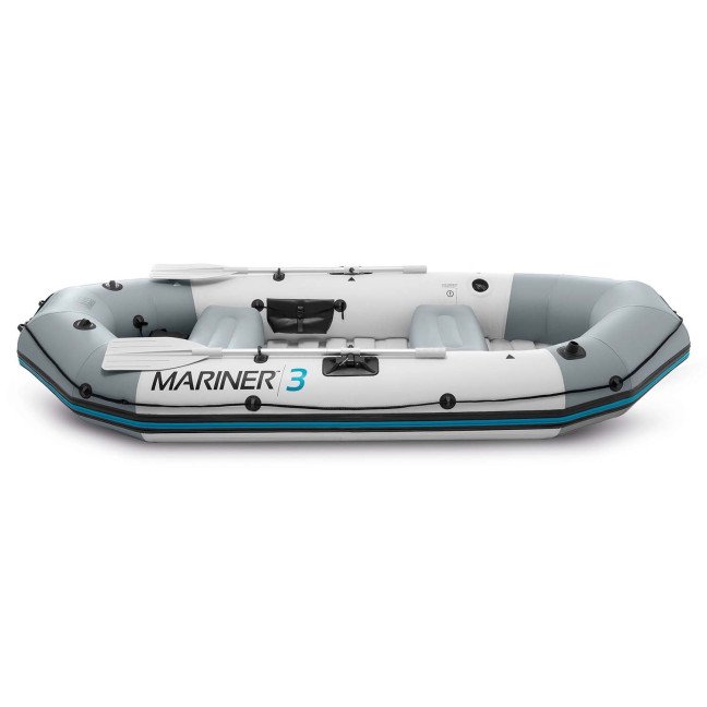 Inflatable Pontoon Mariner 3 for 3 Persons with Oars, Pump, Fishing Rod Holders, and Motor - INTEX 68373