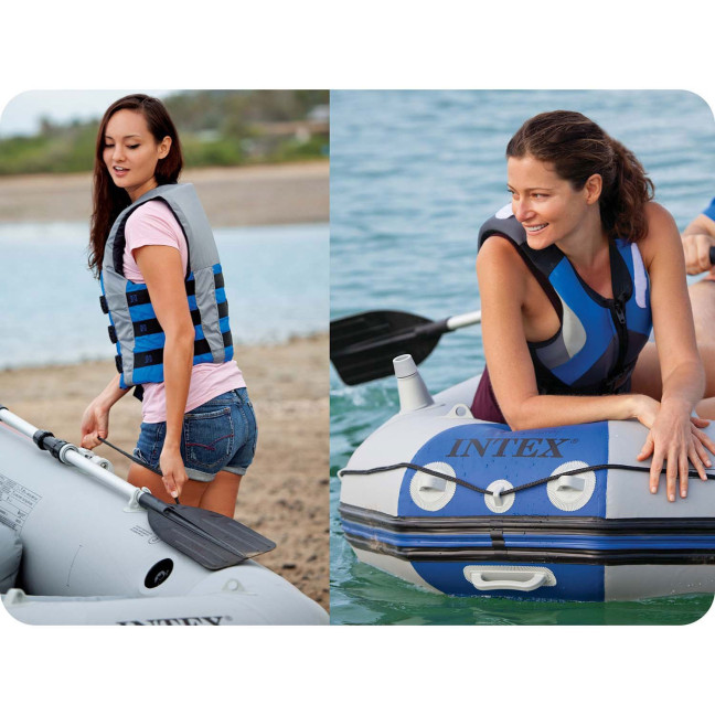 Inflatable Pontoon Mariner 3 for 3 Persons with Oars, Pump, Fishing Rod Holders, and Motor - INTEX 68373