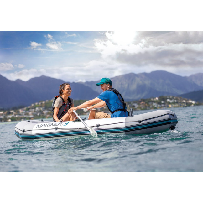 Inflatable Pontoon Mariner 3 for 3 Persons with Oars, Pump, Fishing Rod Holders, and Motor - INTEX 68373