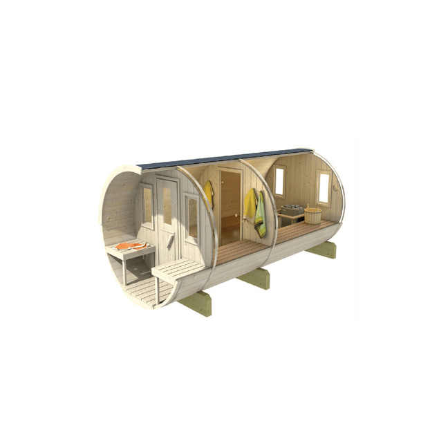 Barrel Outdoor Sauna 400 for 7 persons / Electric or Wood-Burning Harvia Stove  / High Quality Scandinavian Spruce (Thermwood)