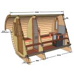 Barrel Outdoor Sauna 330 for 6 persons / Electric or Wood-Burning Harvia Stove  / High Quality Scandinavian Spruce (Thermwood)