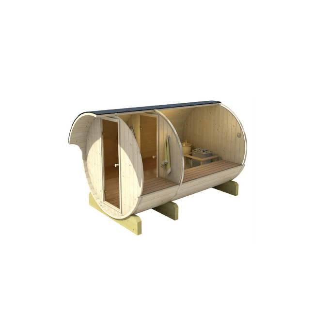 Barrel Outdoor Sauna 330 for 6 persons / Electric or Wood-Burning Harvia Stove  / High Quality Scandinavian Spruce (Thermwood)