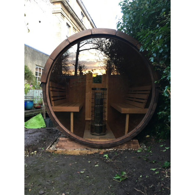 Barrel Outdoor Sauna 250 for 4 persons / Electric or Wood-Burning Harvia Stove  / High Quality Scandinavian Spruce (Thermwood)