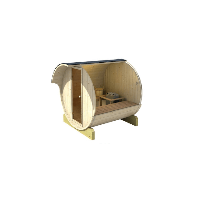 Barrel Outdoor Sauna 220 for 4 persons / Electric or Wood-Burning Harvia Stove  / High Quality Scandinavian Spruce (Thermwood)