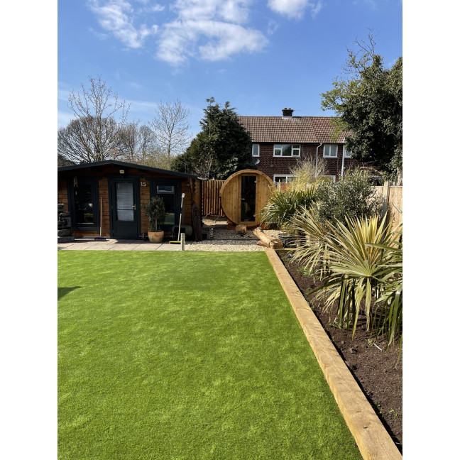 Barrel Outdoor Sauna 220 for 4 persons / Electric or Wood-Burning Harvia Stove  / High Quality Scandinavian Spruce (Thermwood)