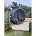Barrel Outdoor Sauna 250 for 4 persons / Electric or Wood-Burning Harvia Stove  / High Quality Scandinavian Spruce (Thermwood)