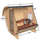 Barrel Outdoor Sauna 220 for 4 persons / Electric or Wood-Burning Harvia Stove  / High Quality Scandinavian Spruce (Thermwood)