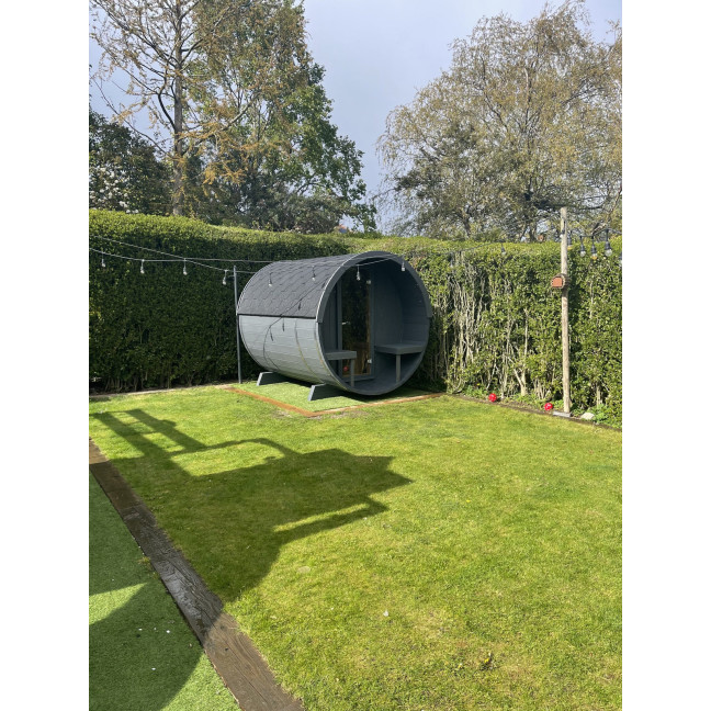 Barrel Outdoor Sauna 250 for 4 persons / Electric or Wood-Burning Harvia Stove  / High Quality Scandinavian Spruce (Thermwood)