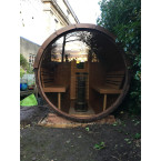 Barrel Outdoor Sauna 250 for 4 persons / Electric or Wood-Burning Harvia Stove  / High Quality Scandinavian Spruce (Thermwood)